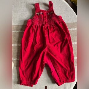 Vintage Corduroy Overall Vibrant Red w/ Embroidered Hearts Size 18M